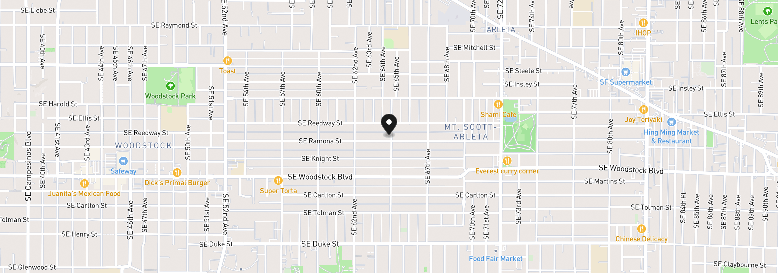 Map showing the location of 6491 SE Ramona St B, Portland, OR 97206