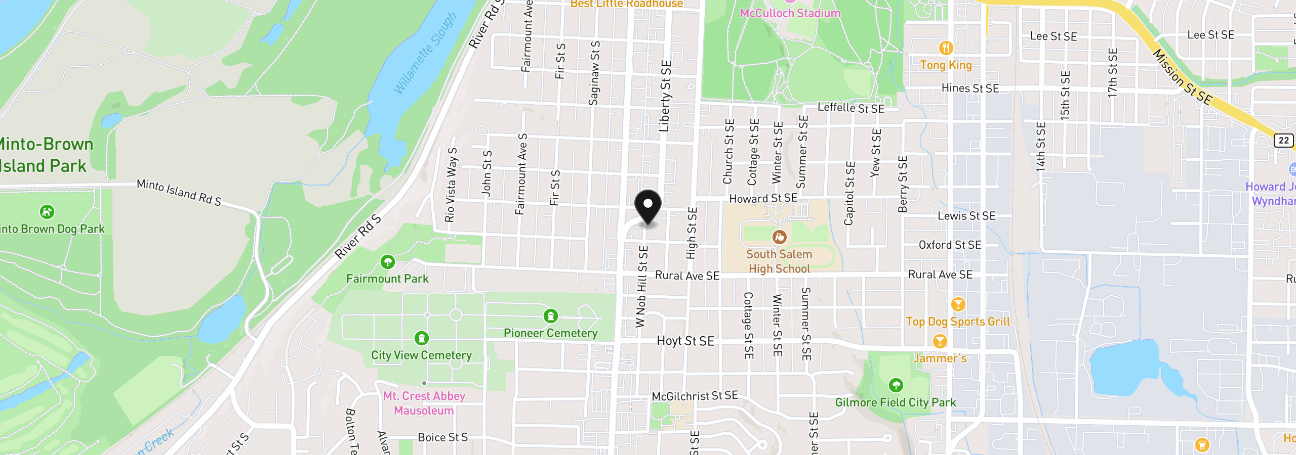 Map showing the location of 1858 W Nob Hill St SE, Salem, OR 97302