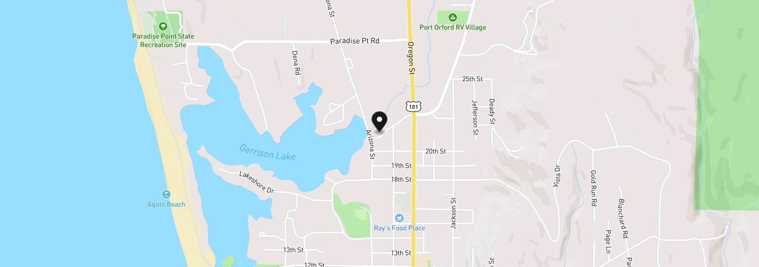 Map showing the location of 654 Madrona Ave, Port Orford, OR 97465