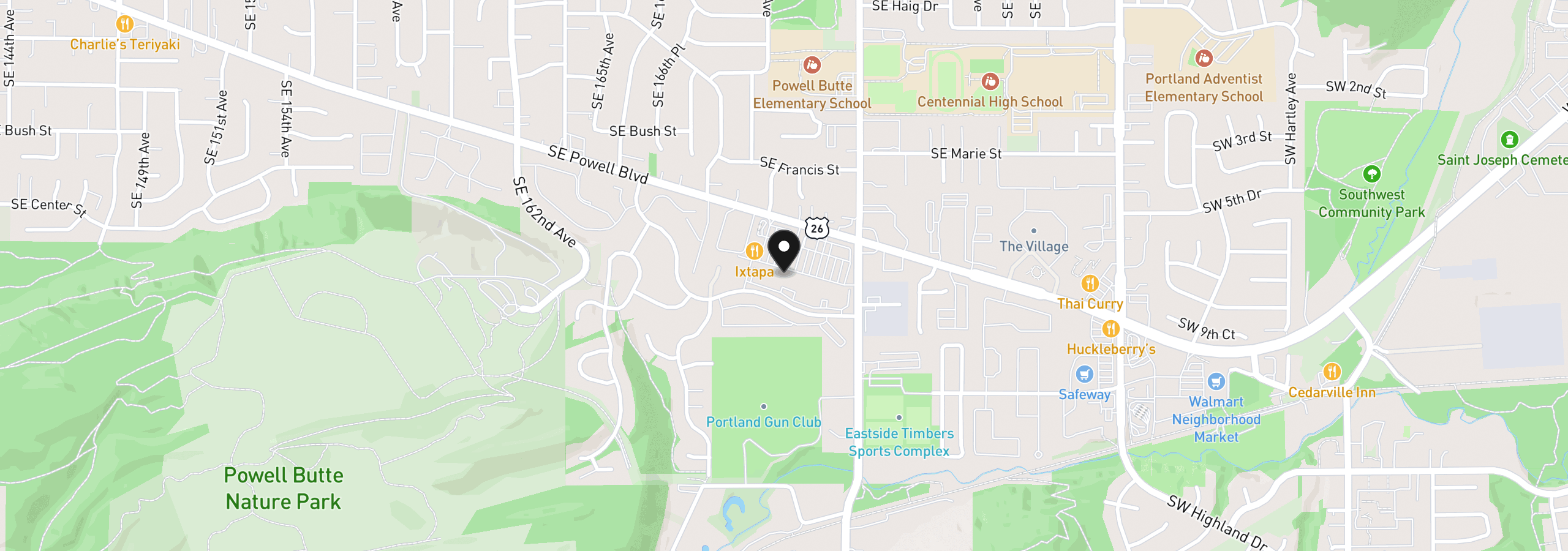 Map showing the location of 17112 SE Powell Blvd, Portland, OR 97236