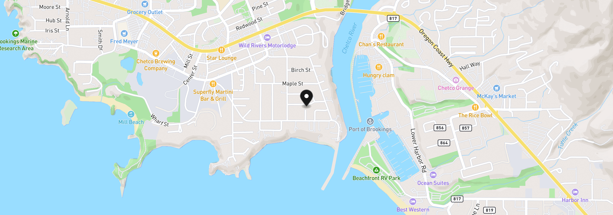 Map showing the location of 309 S Hazel St, Brookings, OR 97415