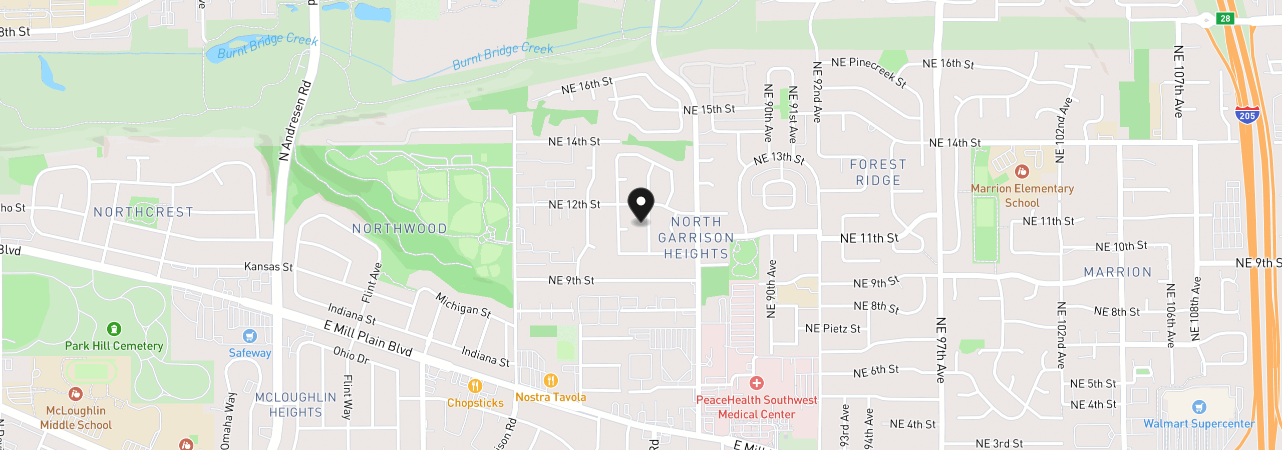 Map showing the location of 1100 NE 85th Ave, Vancouver, Wa 98664