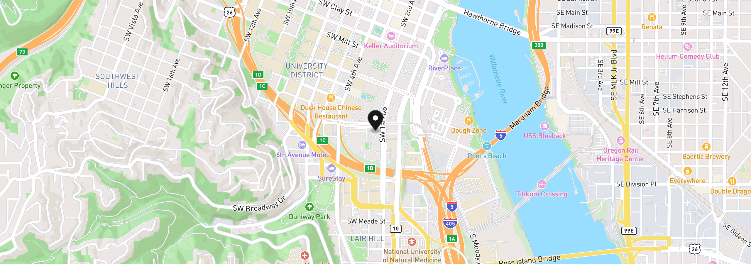 Map showing the location of 2211 SW 1st Ave 1704, Portland, OR 97201