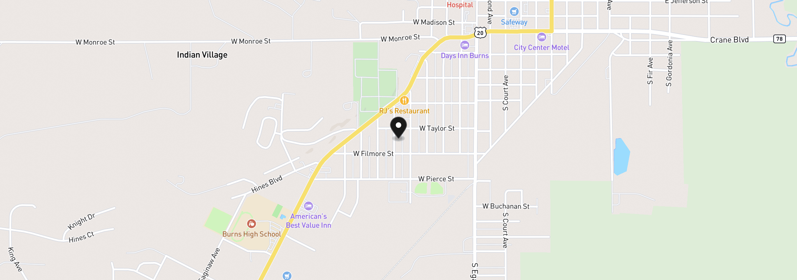 Map showing the location of 643 S Juntura Ave, Burns, OR 97720