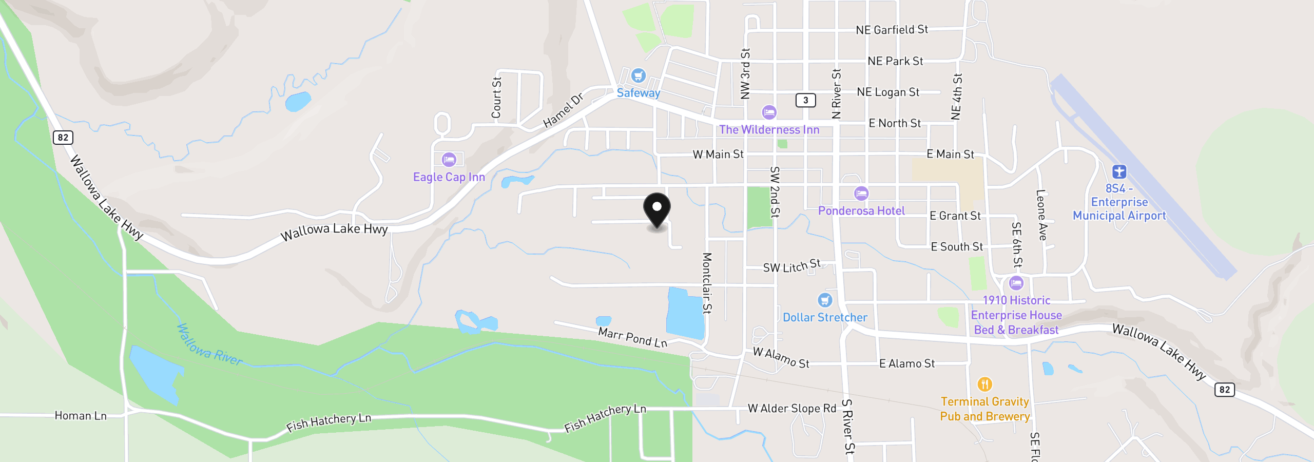 Map showing the location of 604 SW Mildred Ave, Enterprise, OR 97828