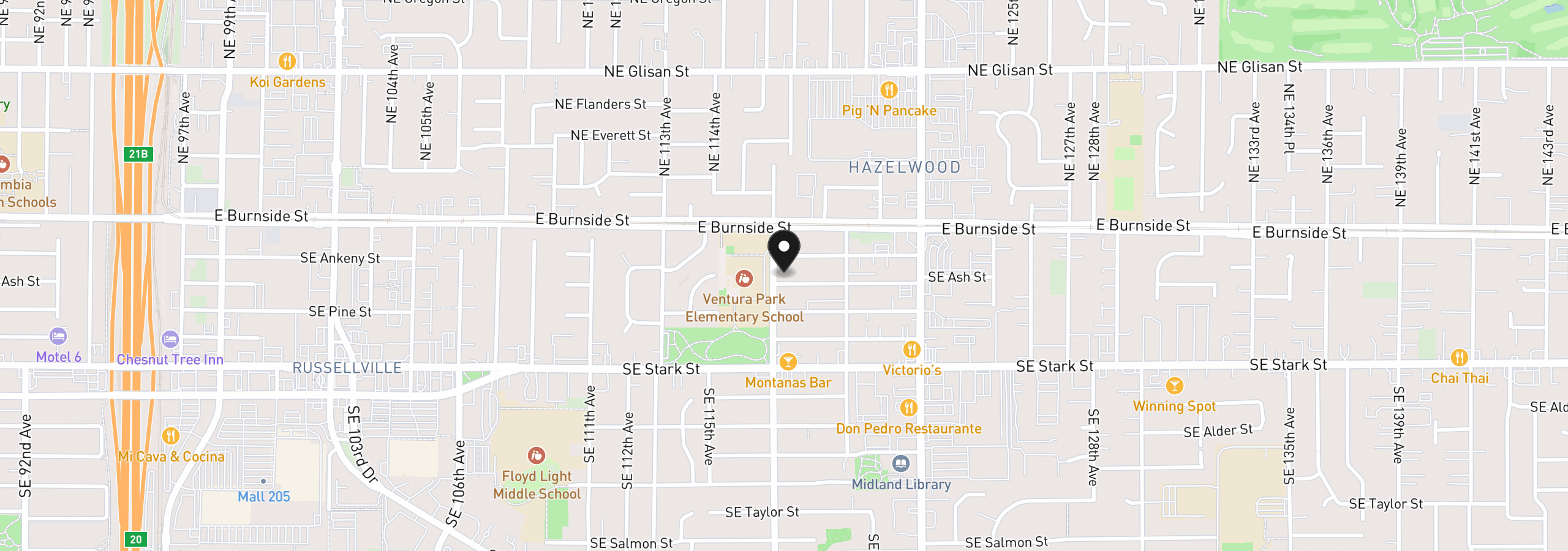 Map showing the location of 11717 SE Ash St, Portland, OR 97216