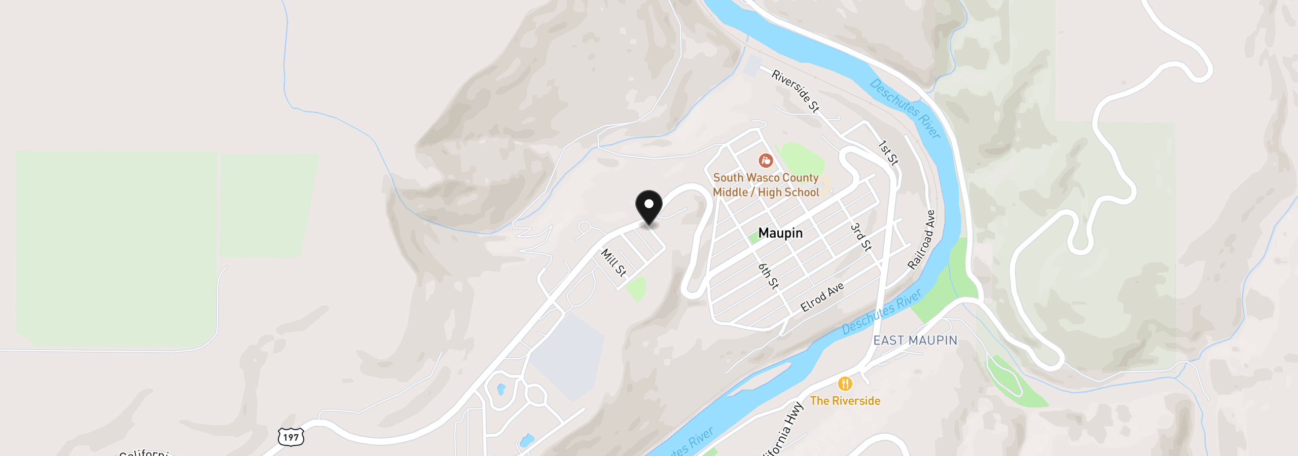 Map showing the location of Hwy 197, Maupin, OR 97037
