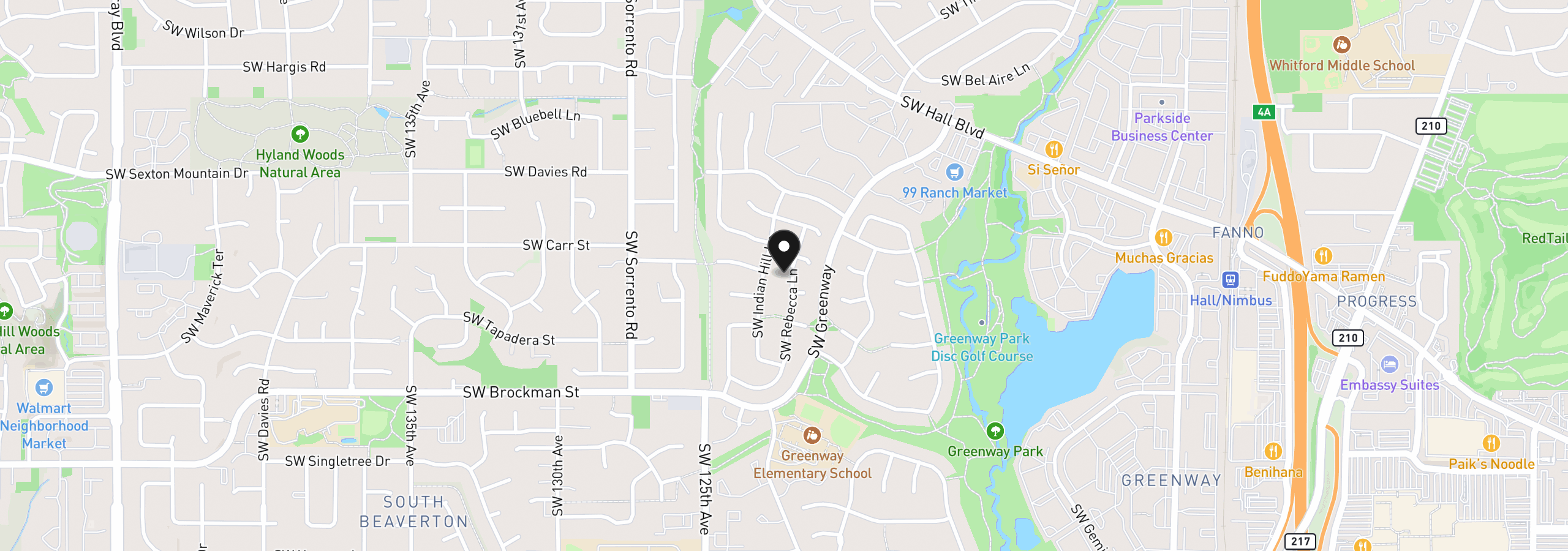 Map showing the location of 8615 SW Rebecca Ln, Beaverton, OR 97008