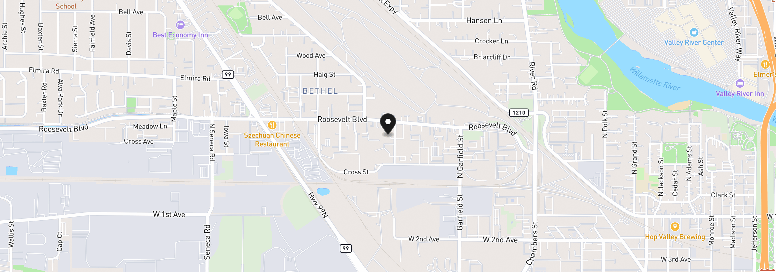Map showing the location of 168 N Cleveland St, Eugene, OR 97402