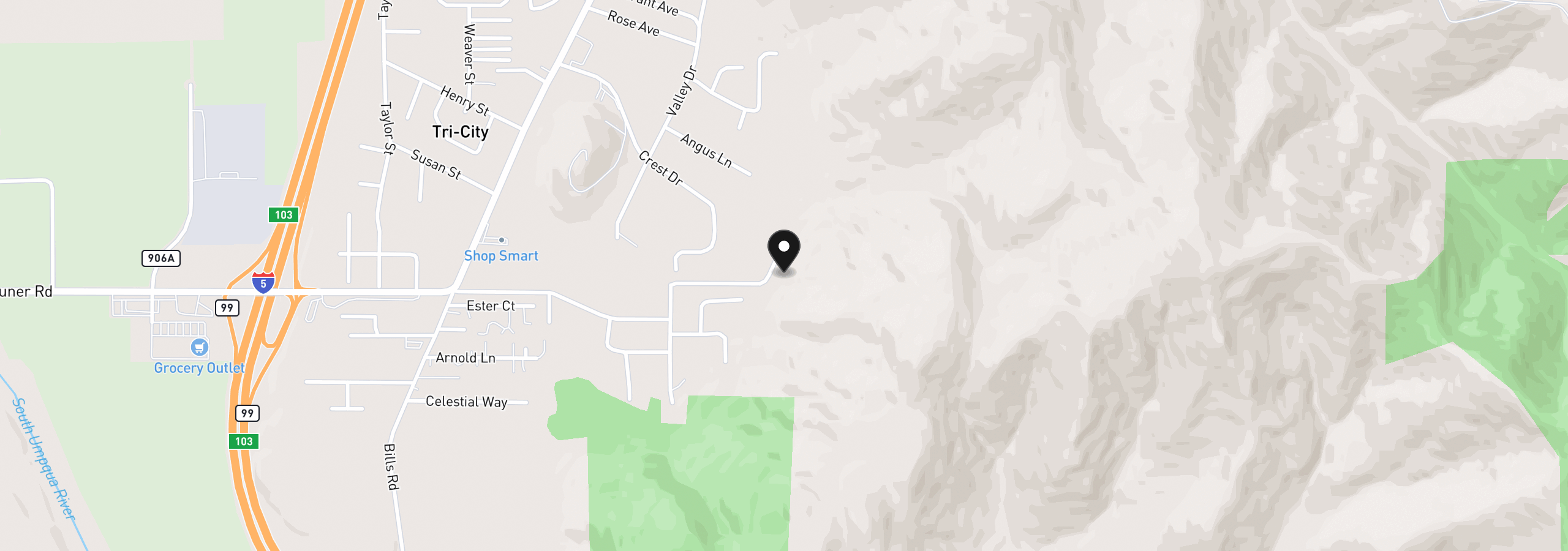 Map showing the location of 115 West Ridge Ln, Myrtle Creek, OR 97457