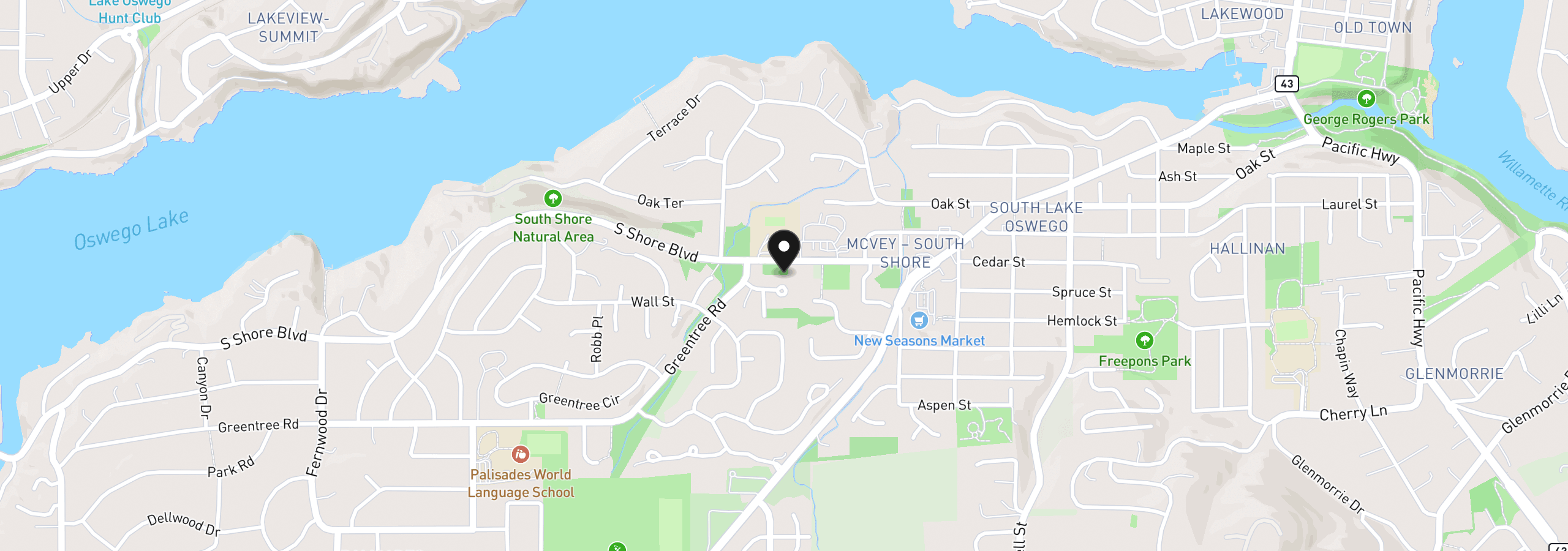 Map showing the location of 1858 Southshore Blvd, Lake Oswego, OR 97034