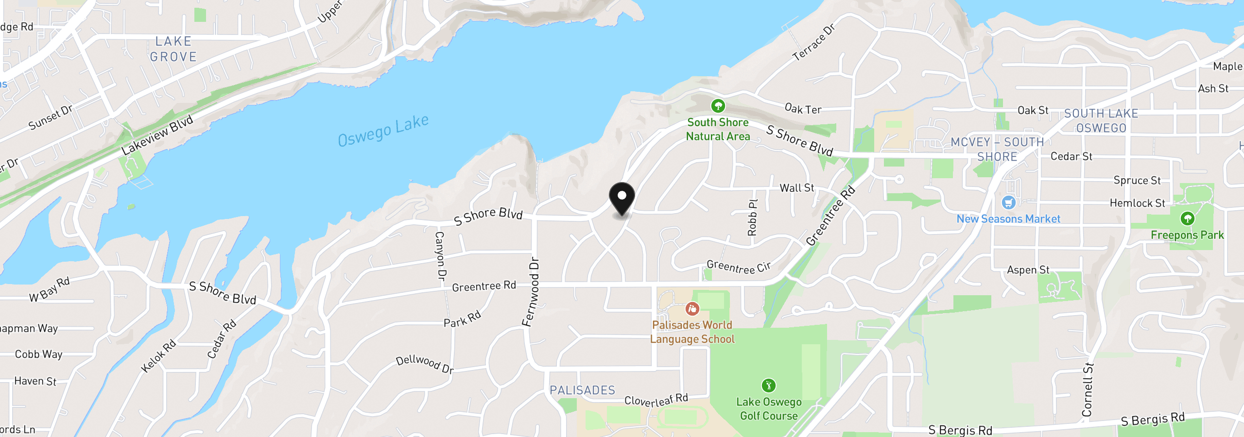 Map showing the location of 1847 Woodland Ter, Lake Oswego, OR 97034
