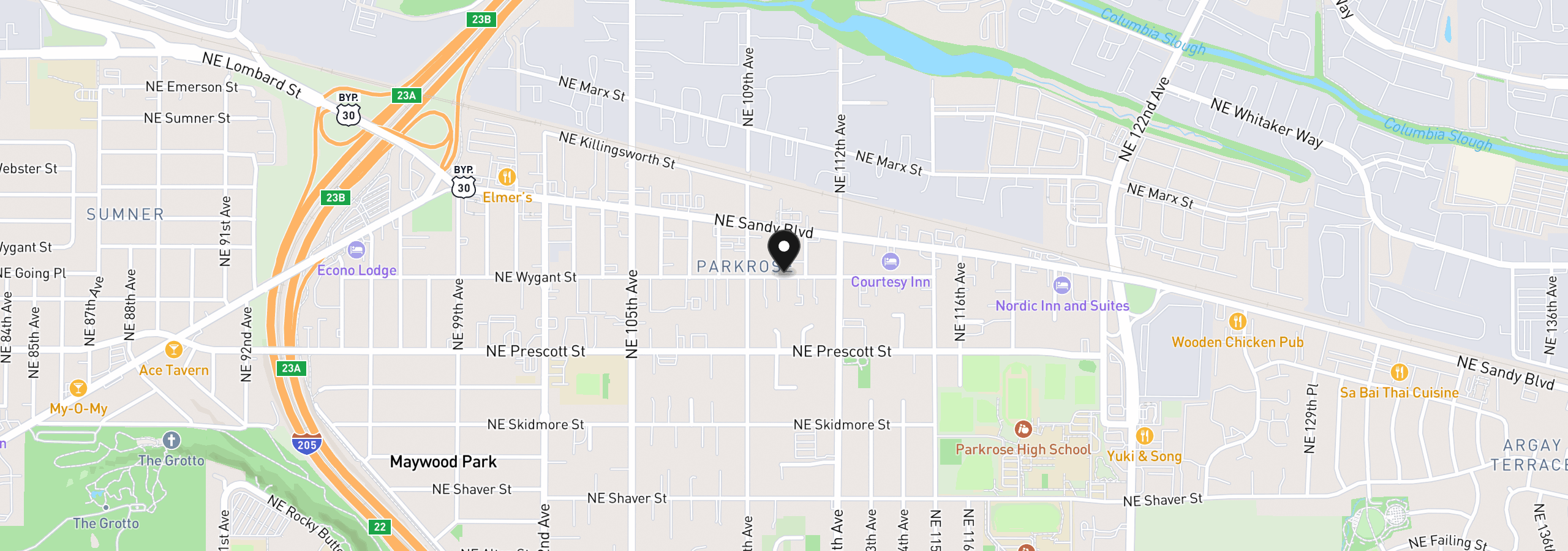 Map showing the location of 10965 NE Wygant St, Portland, OR 97220
