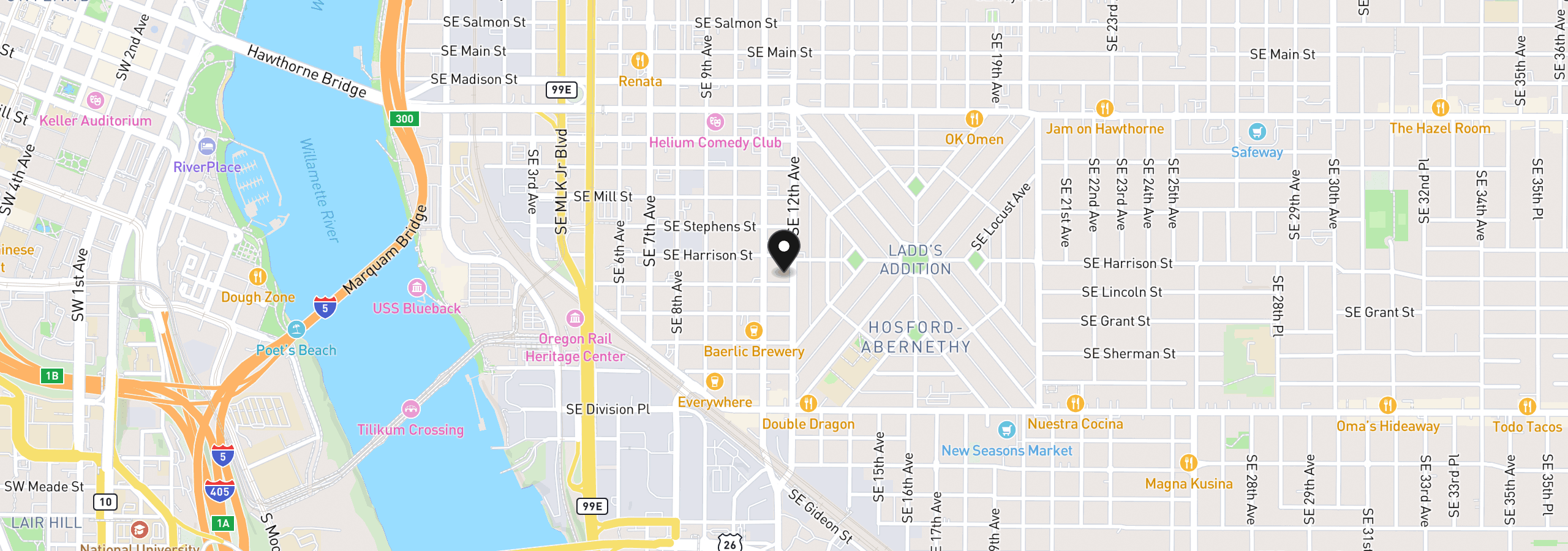 Map showing the location of 1121 SE Lincoln St, Portland, OR 97214