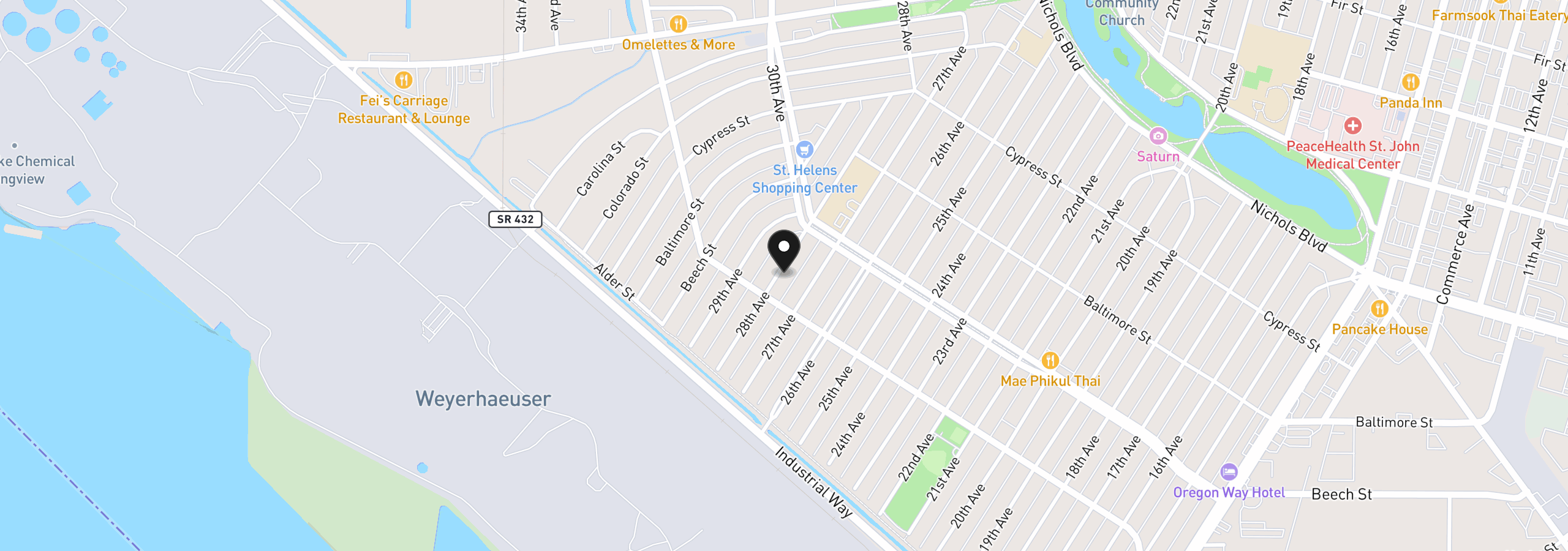 Map showing the location of 324 28th Ave, Longview, Wa 98632