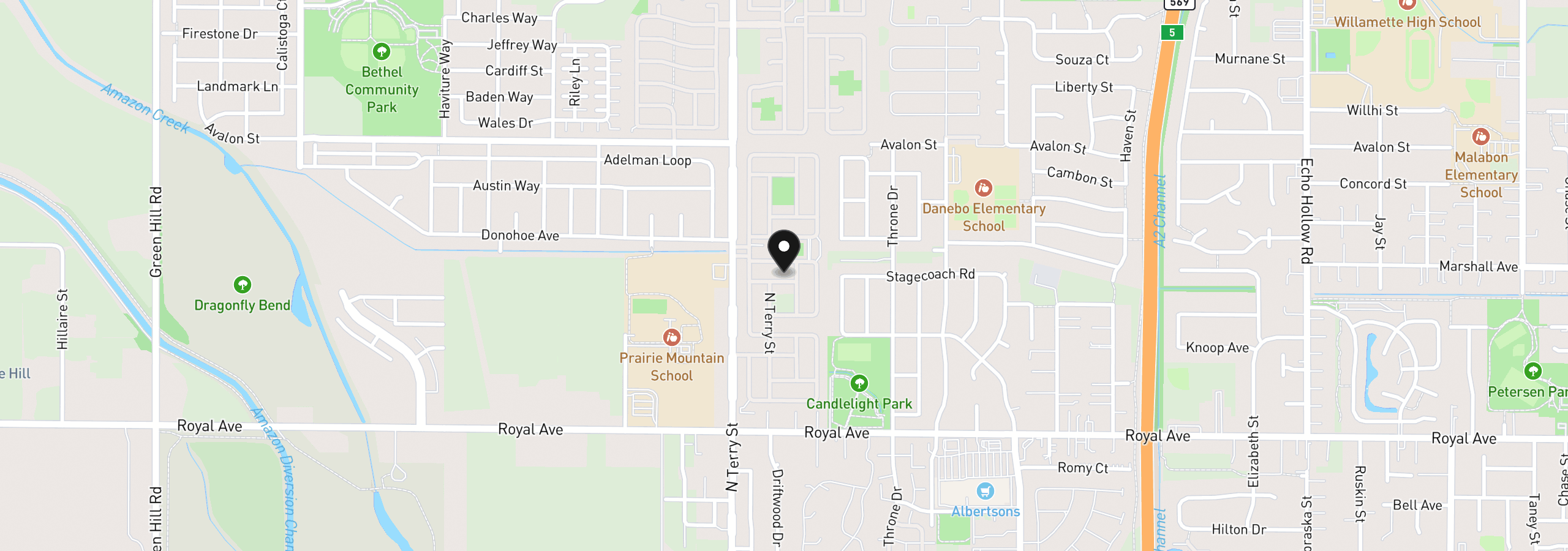 Map showing the location of 1199 N Terry St 228, Eugene, OR 97402