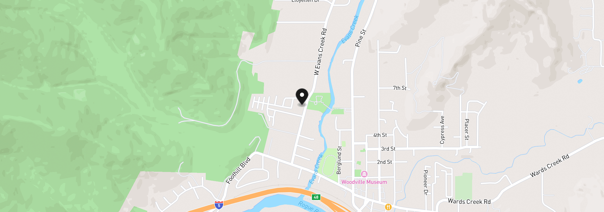Map showing the location of 295 W Evans Creek Rd, Rogue River, OR 97537
