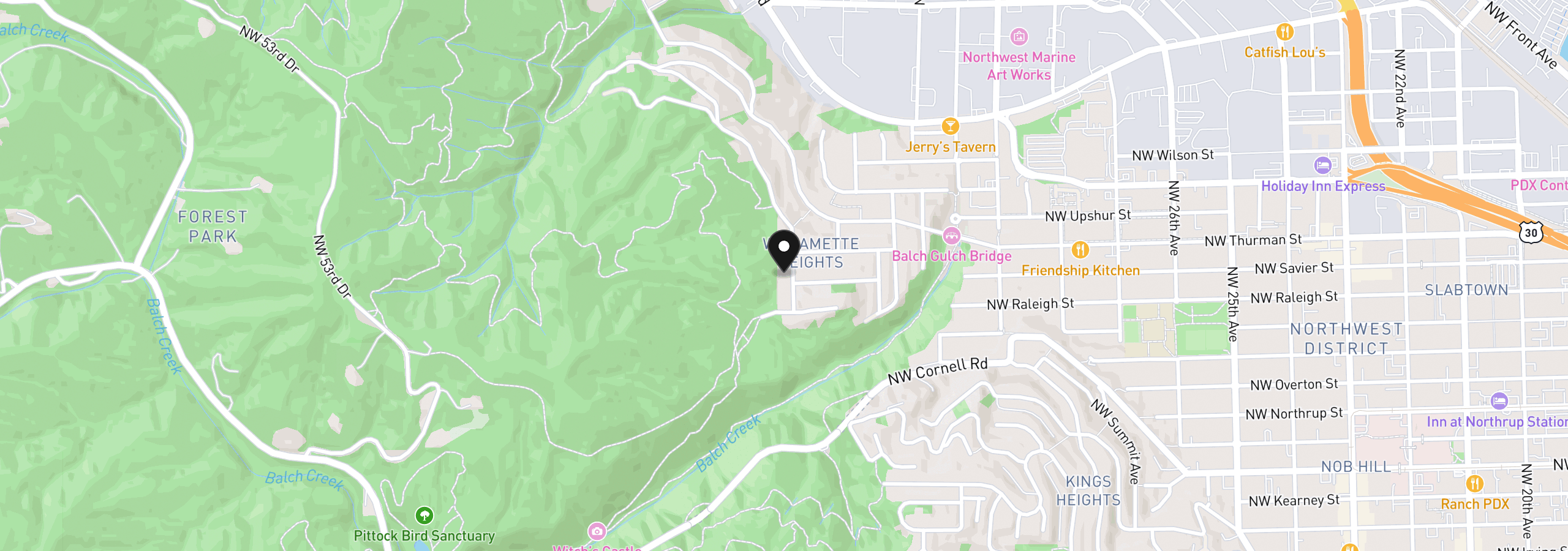 Map showing the location of 1709 NW Aspen Ave, Portland, OR 97210