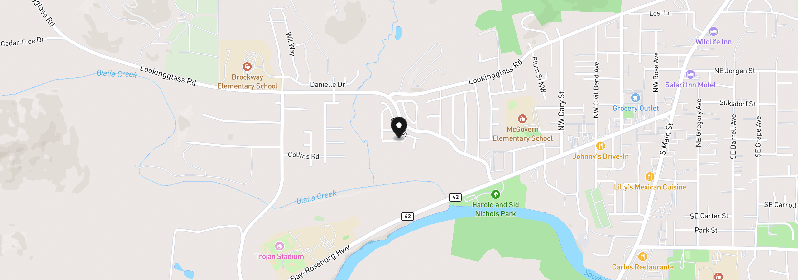Map showing the location of 173 NW Broc Dr, Winston, OR 97496