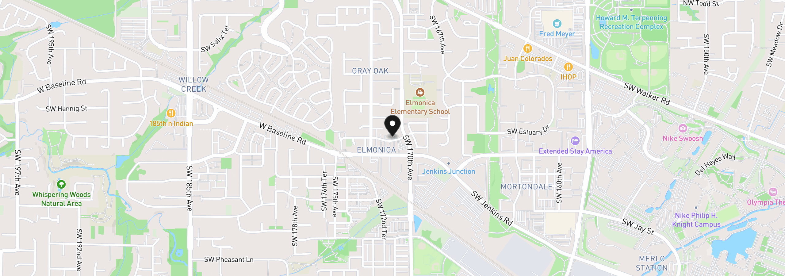 Map showing the location of 17151 SW Whitley Way, Beaverton, OR 97006