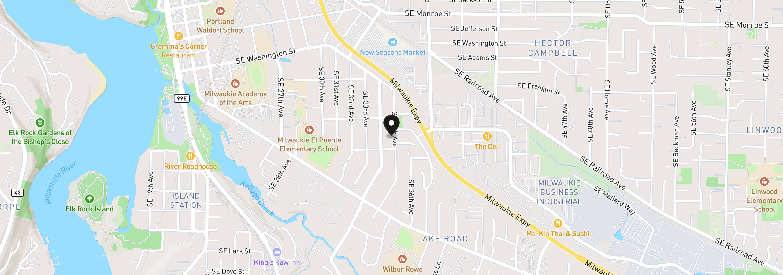 Map showing the location of 11647 SE 35th Ave, Milwaukie, OR 97222