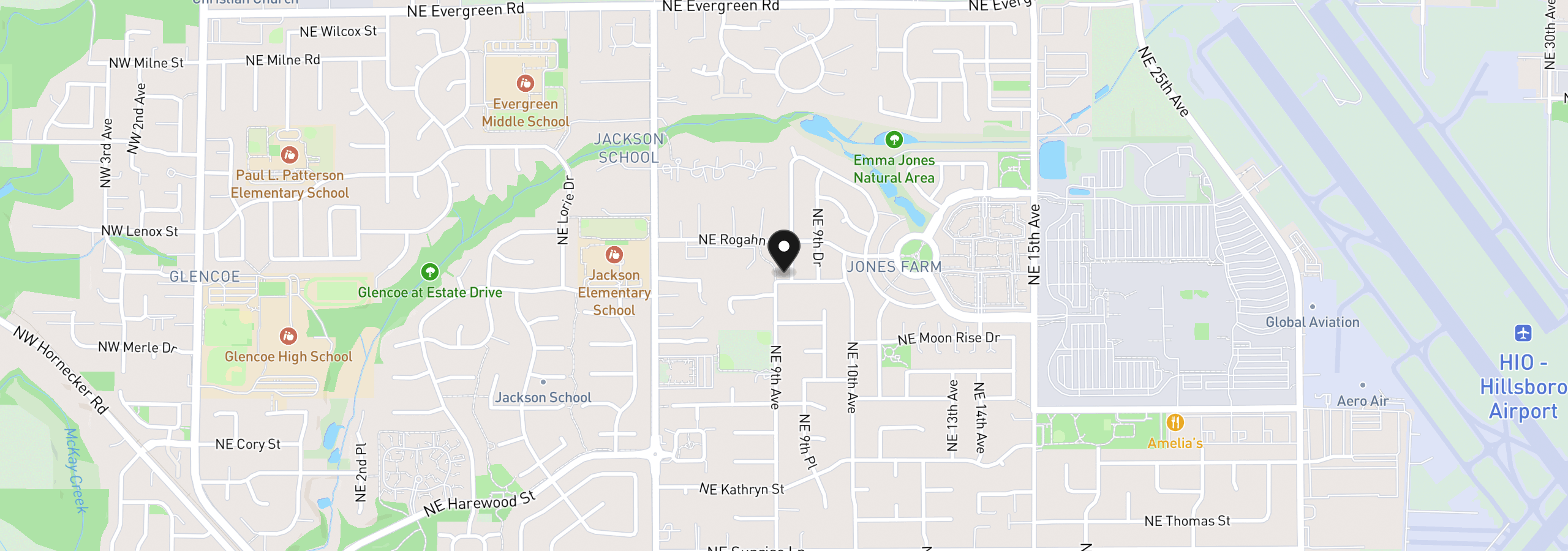 Map showing the location of 2525 NE Charlois Dr, Hillsboro, OR 97124
