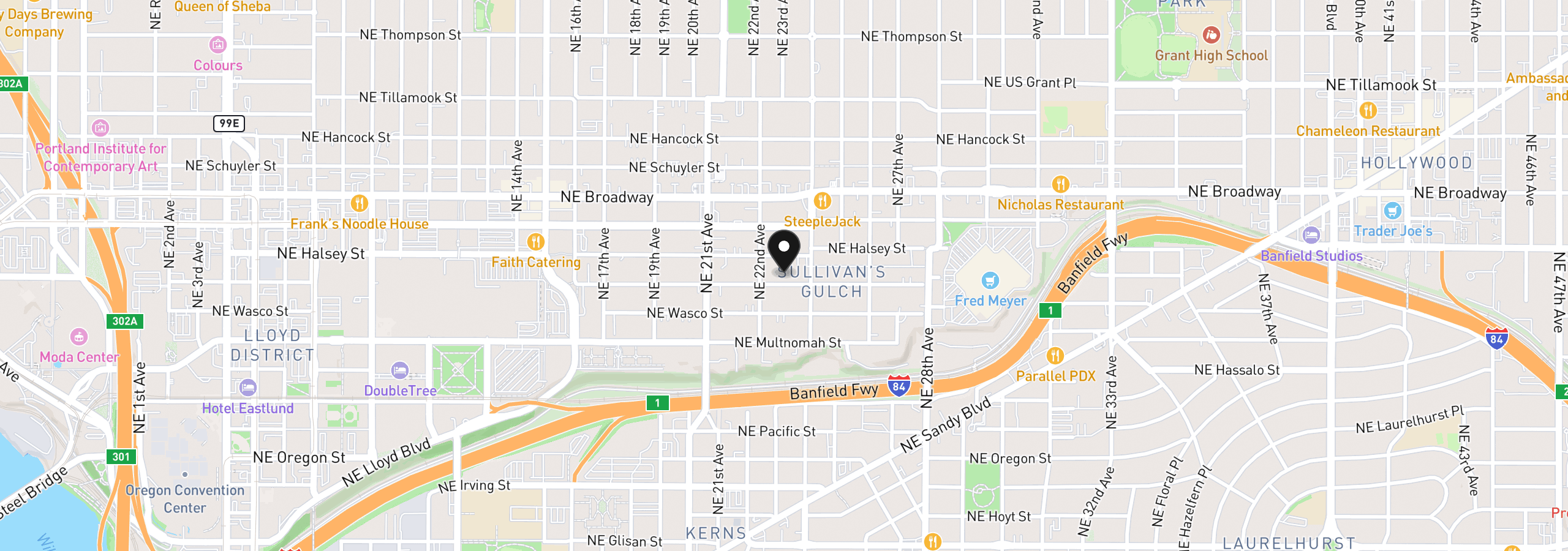 Map showing the location of 2237 NE Clackamas St, Portland, OR 97232