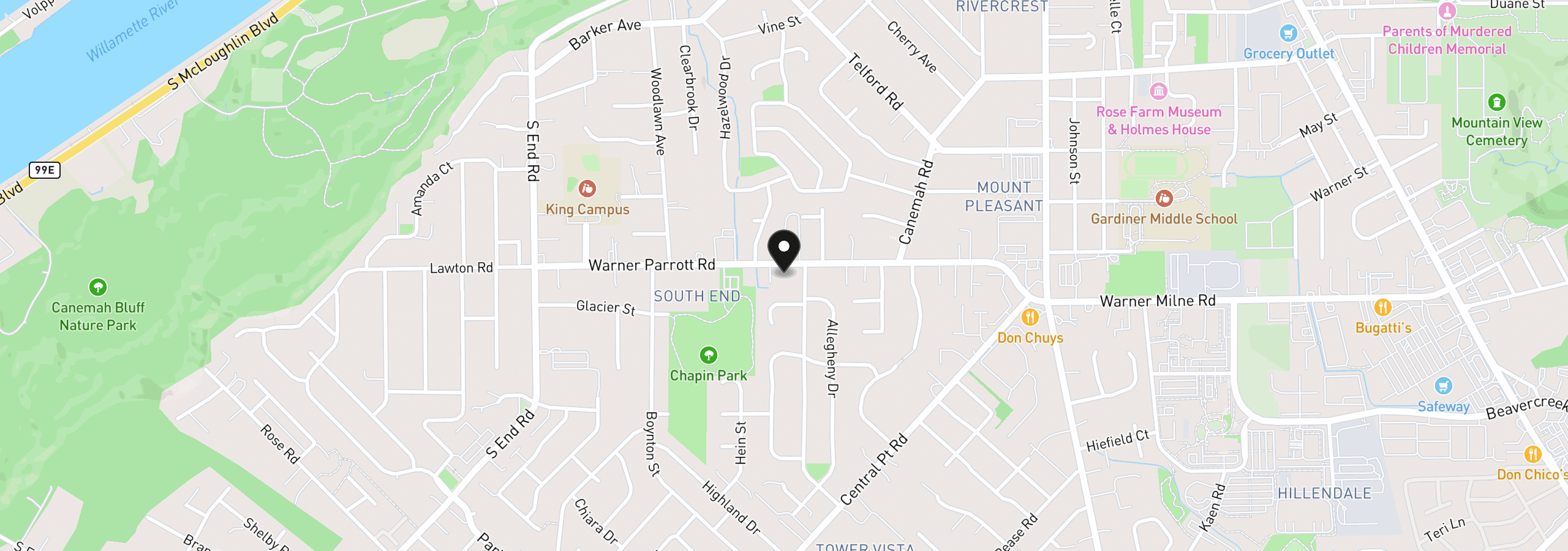 Map showing the location of 402 Warner Parrott Rd, Oregon City, OR 97045