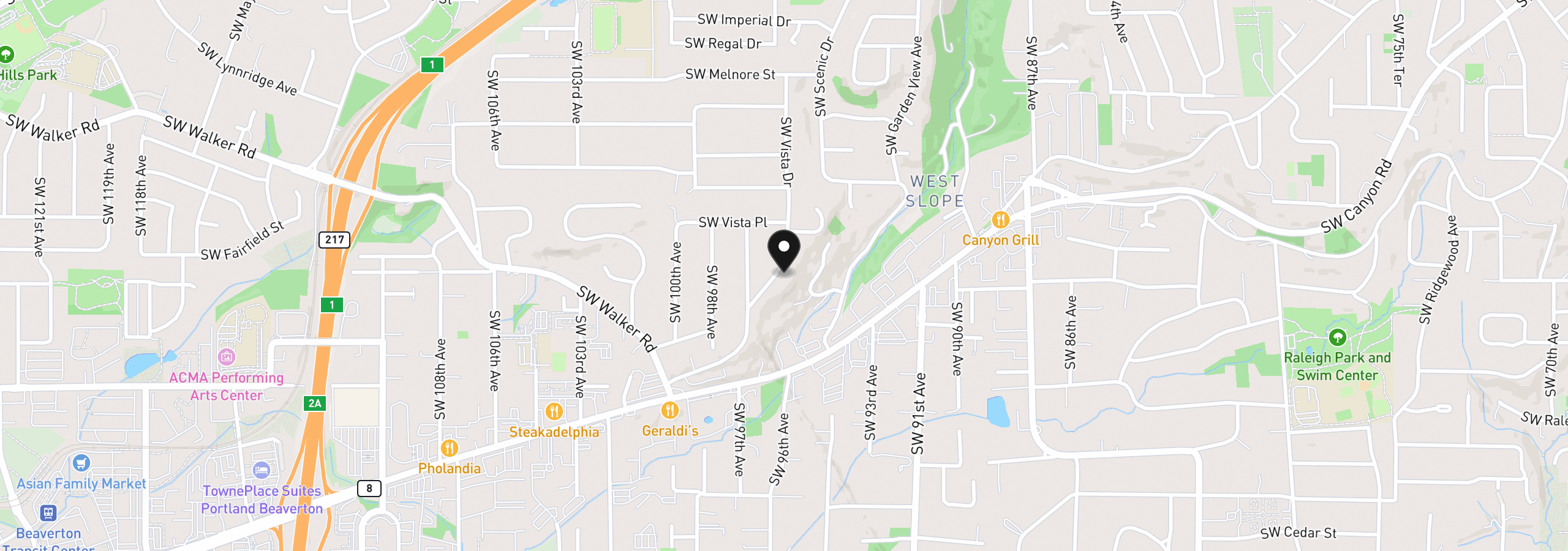 Map showing the location of 3270 SW Vista Dr, Portland, OR 97225