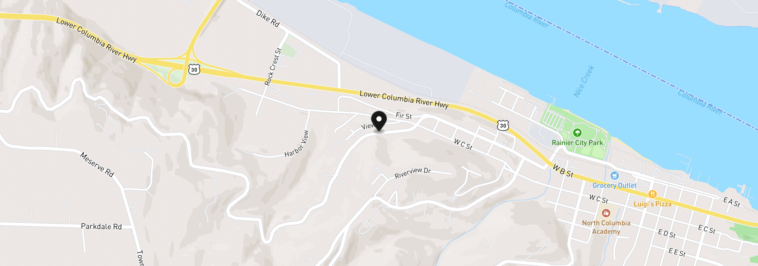 Map showing the location of 0 Old Rainier Rd, Rainier, OR 97048