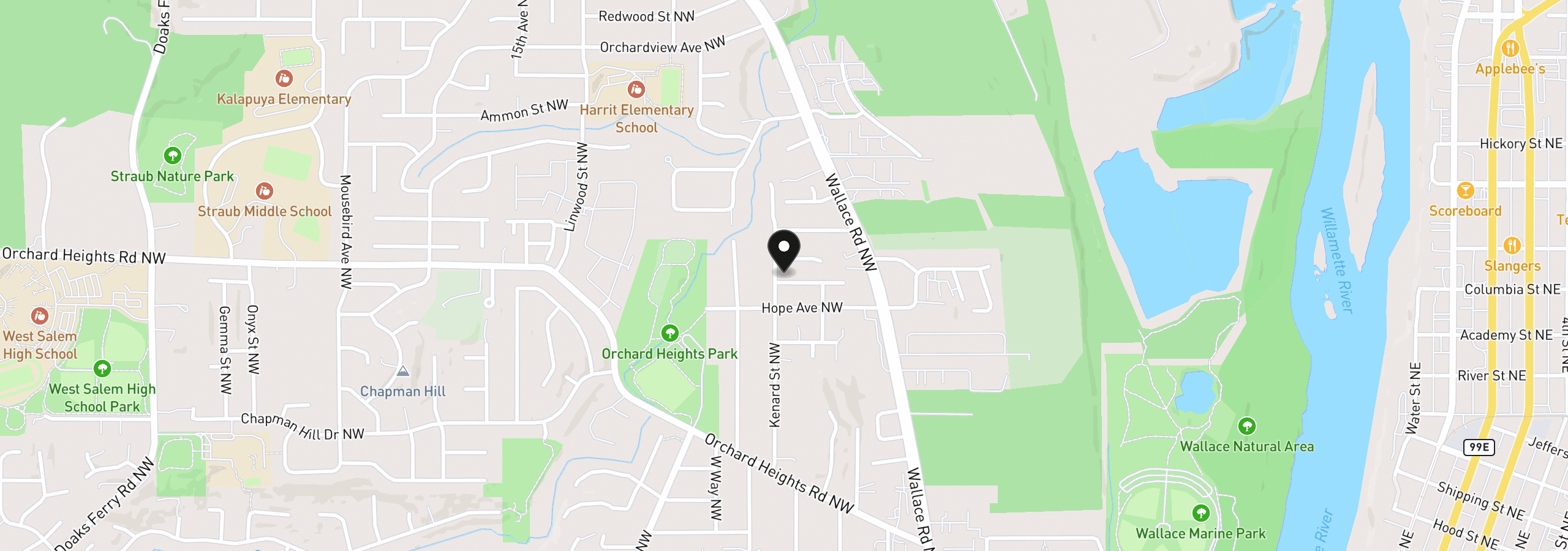 Map showing the location of 995 Jev Ct, Salem, OR 97304