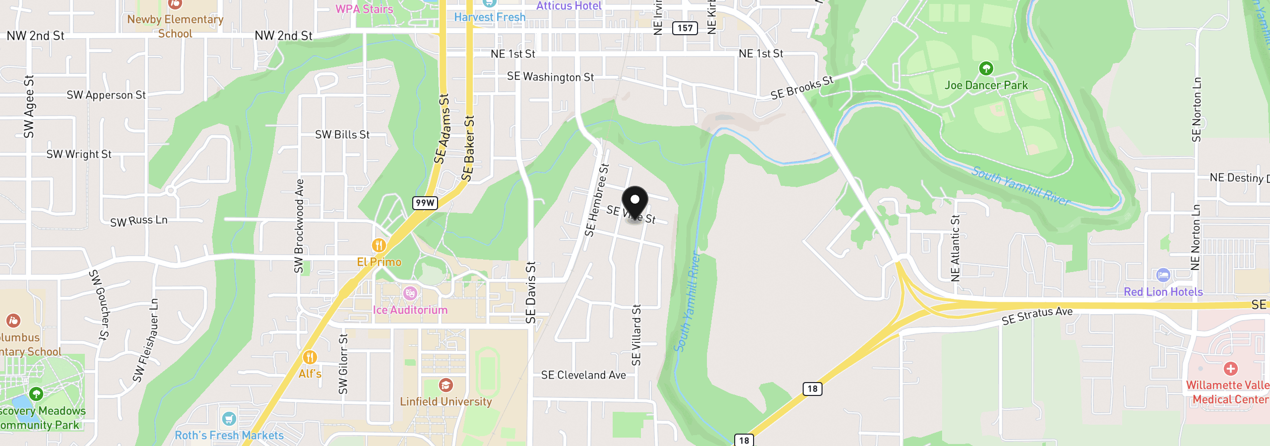 Map showing the location of 930 SE Vine St, McMinnville, OR 97128