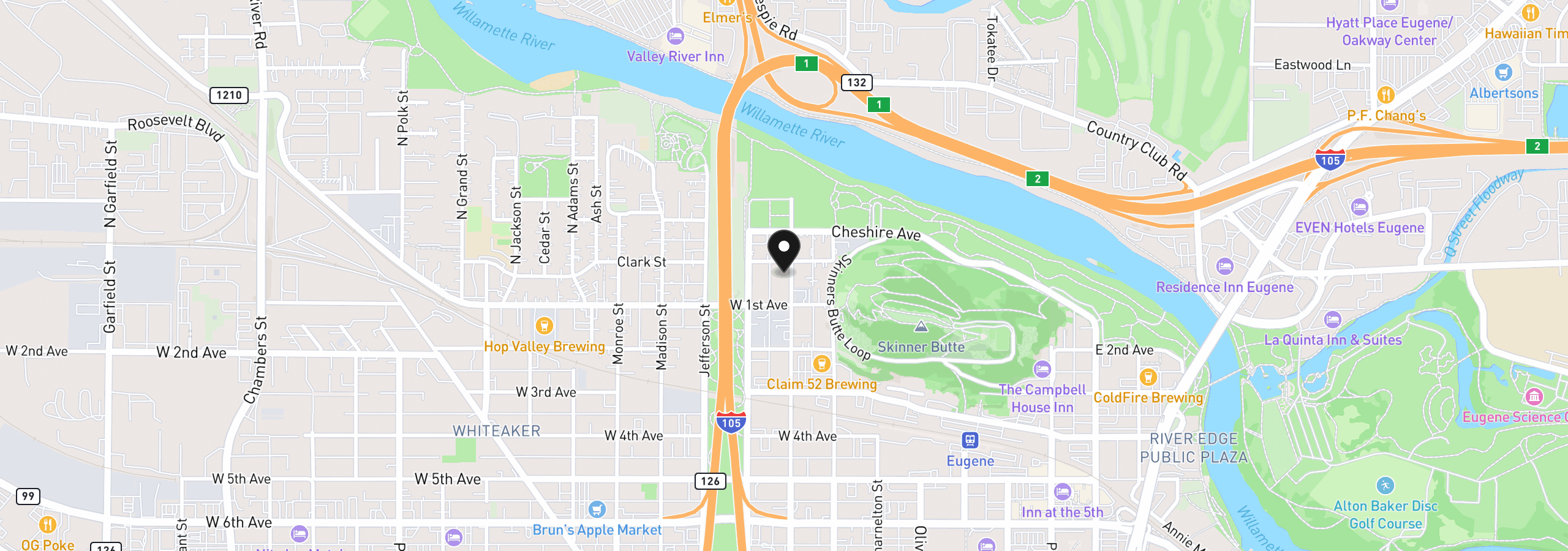 Map showing the location of 28 Lawrence St, Eugene, OR 97401