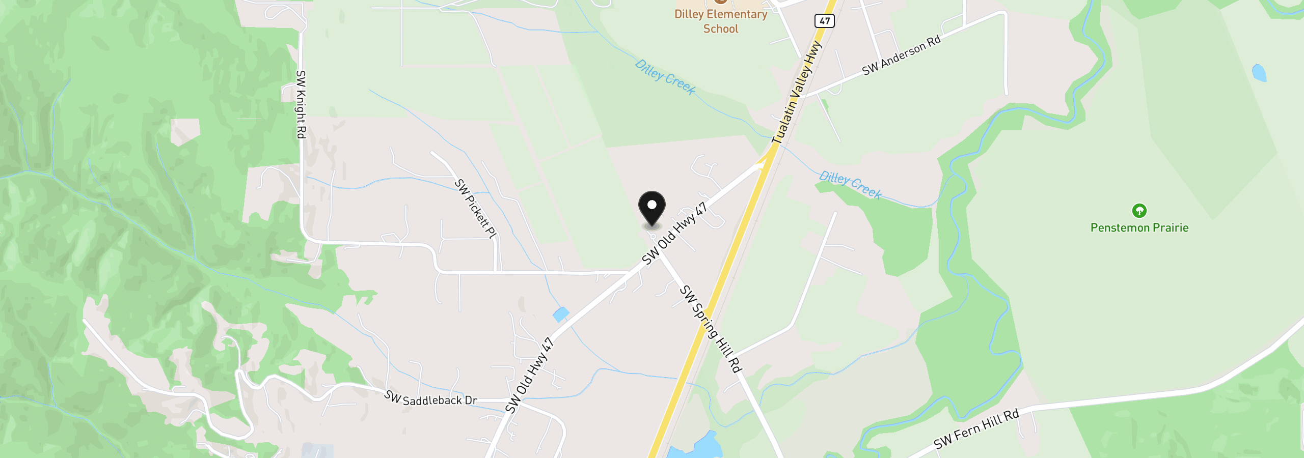 Map showing the location of 5151 SW Old Highway 47, Gaston, OR 97119