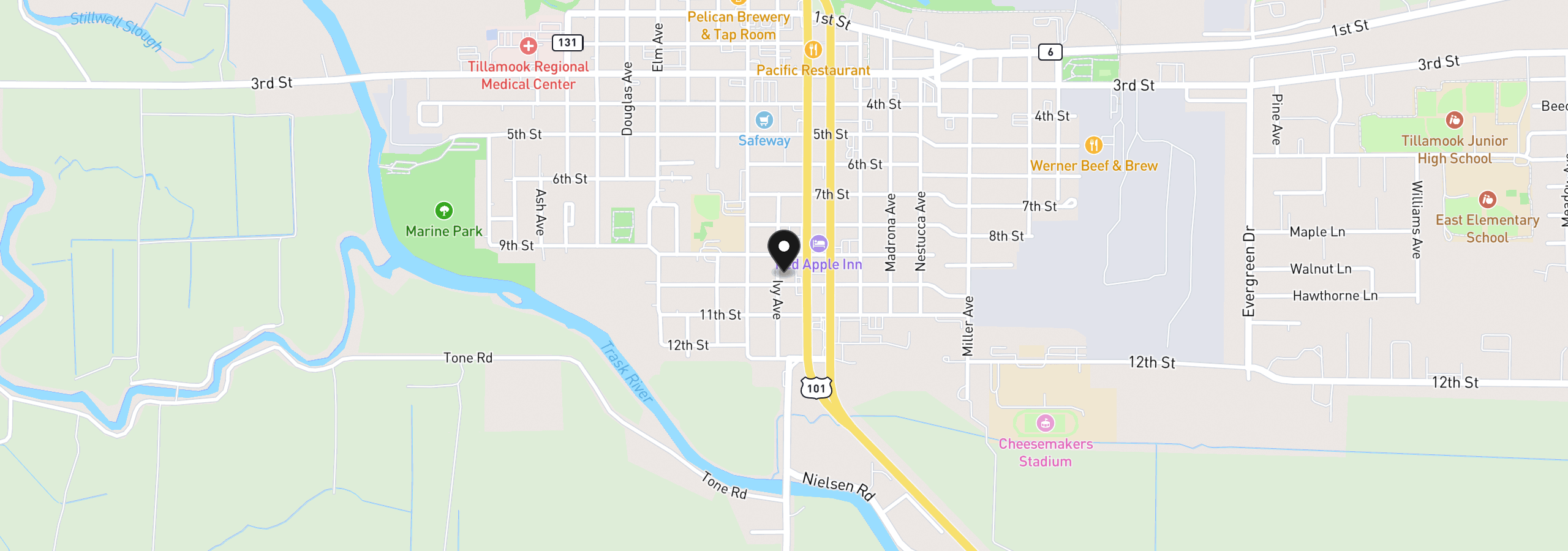 Map showing the location of 1902 10th St, Tillamook, OR 97141