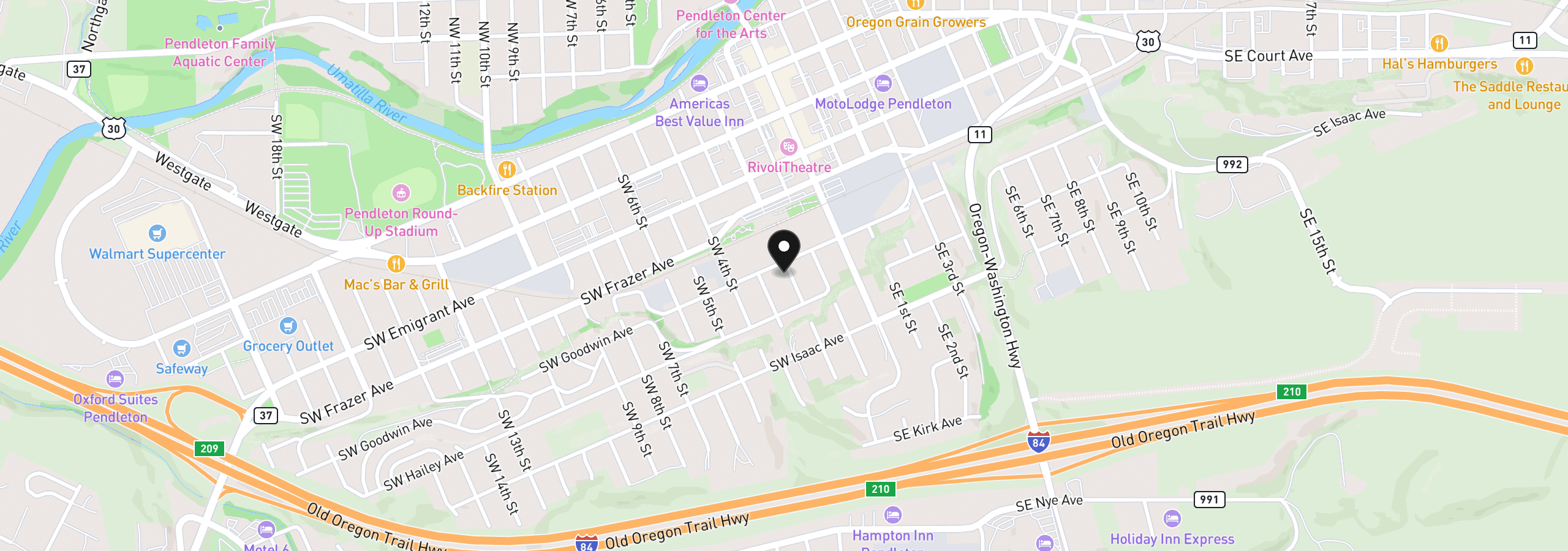 Map showing the location of 607 SW 2nd St, Pendleton, OR 97801