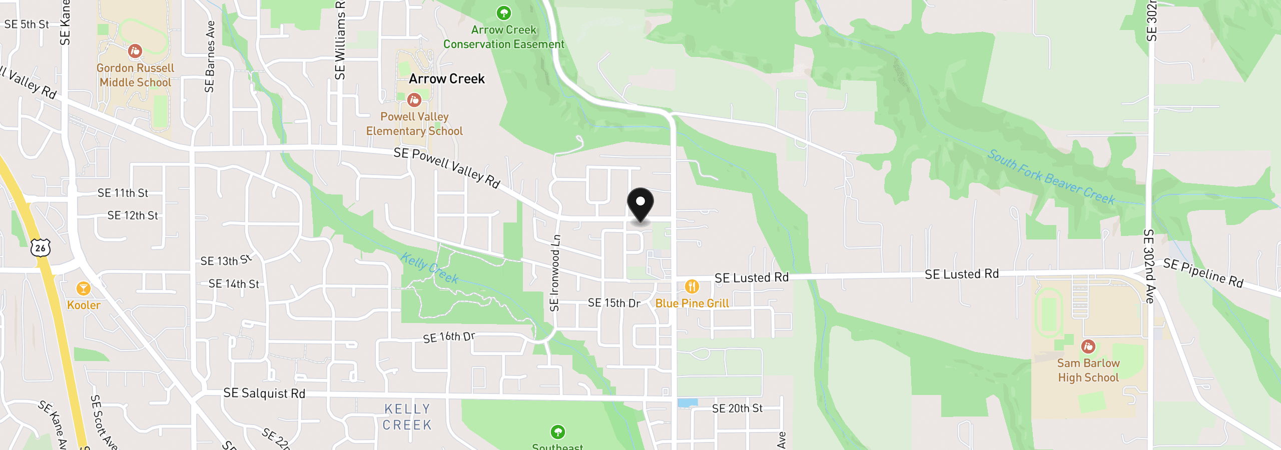 Map showing the location of 5868 SE 12th Ter, Gresham, OR 97080