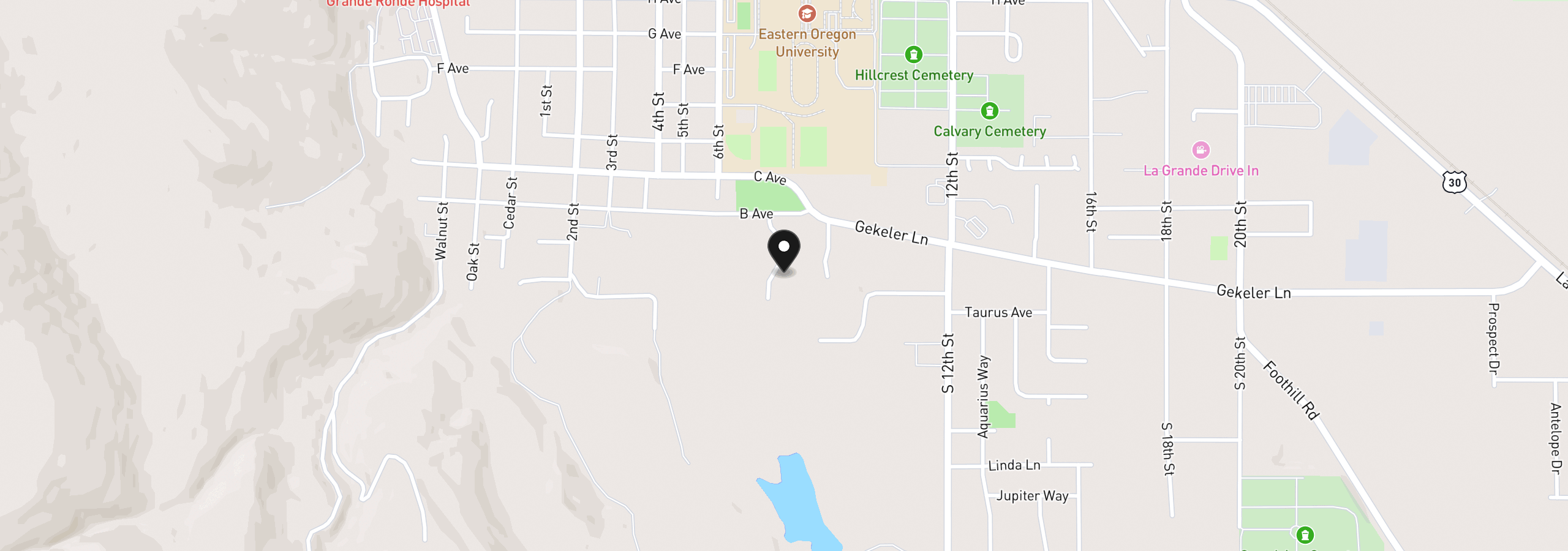 Map showing the location of 121 Ridge Dr, La Grande, OR 97850