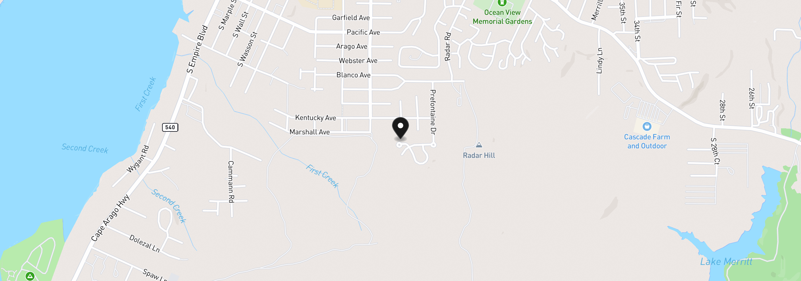 Map showing the location of 1 Nautical Ct, Coos Bay, OR 97420