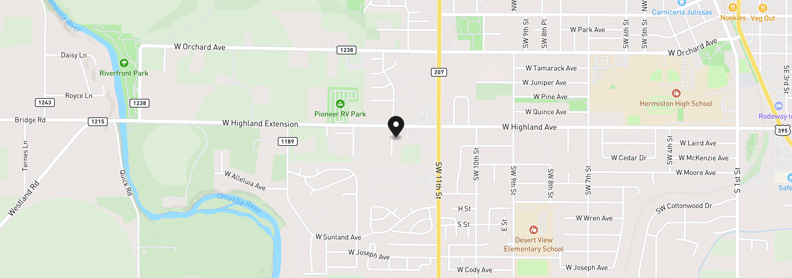 Map showing the location of 835 SW 13th Pl, Hermiston, OR 97838
