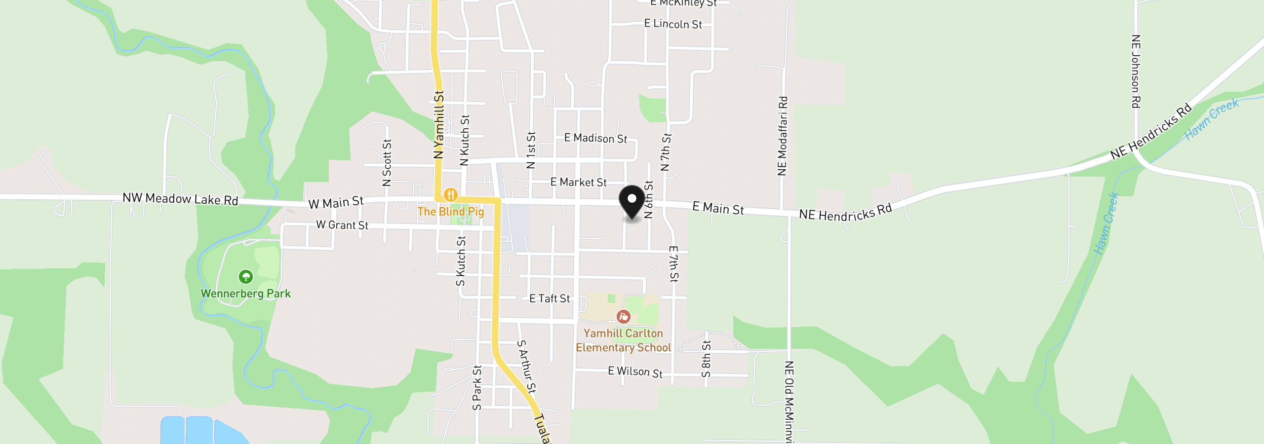 Map showing the location of 108 S 5th St, Carlton, OR 97111