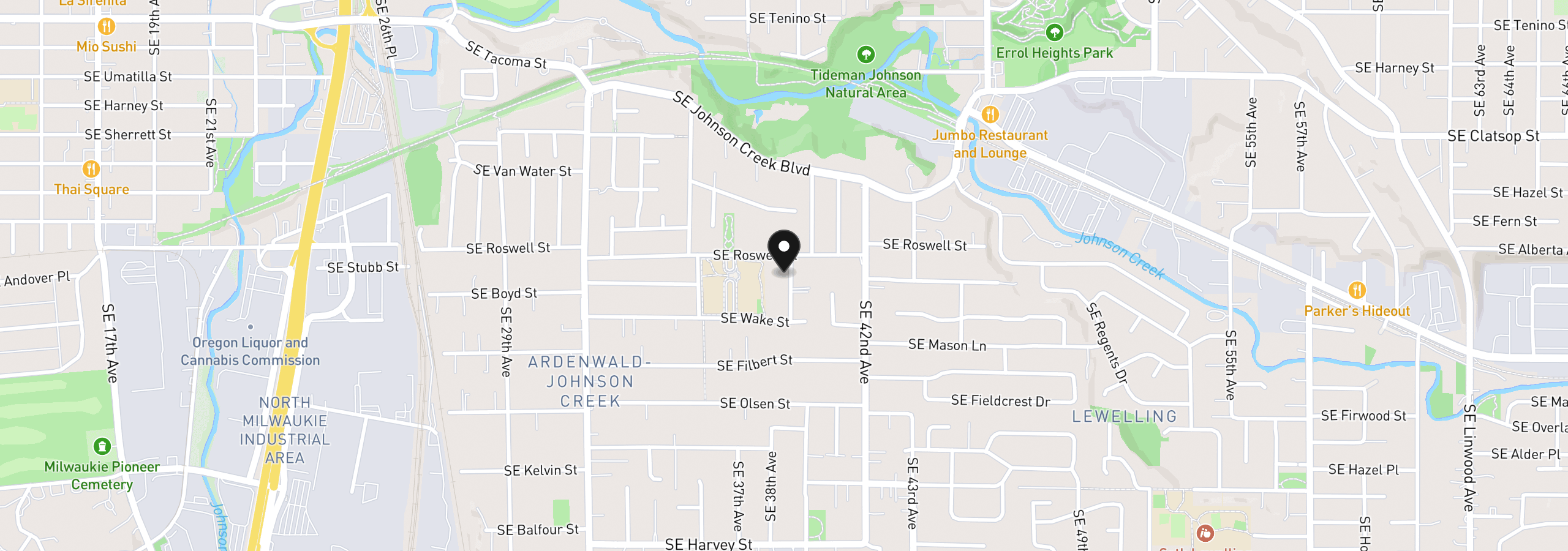 Map showing the location of 8933 SE 39th Ave lot 2, Milwaukie, OR 97222