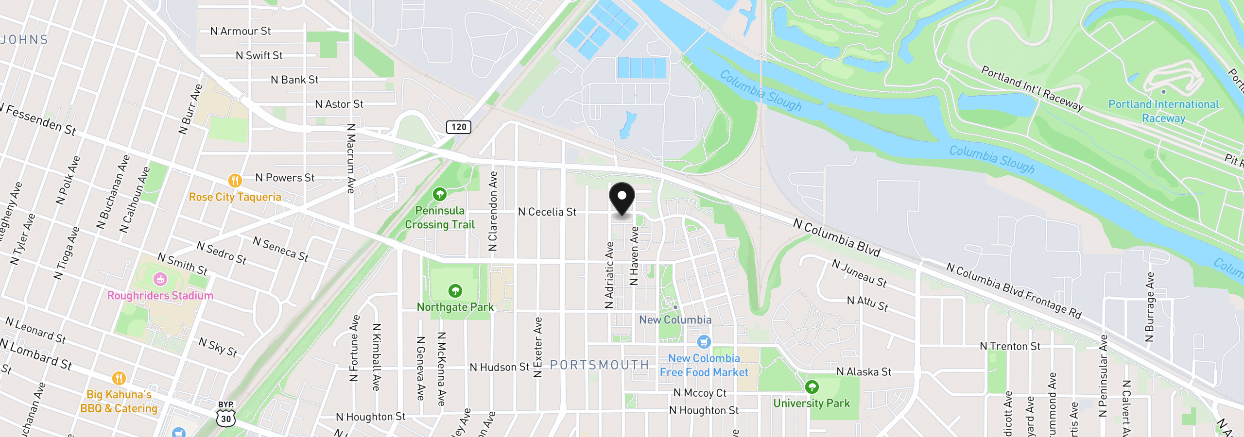 Map showing the location of 5026 N Cecelia St, Portland, OR 97203
