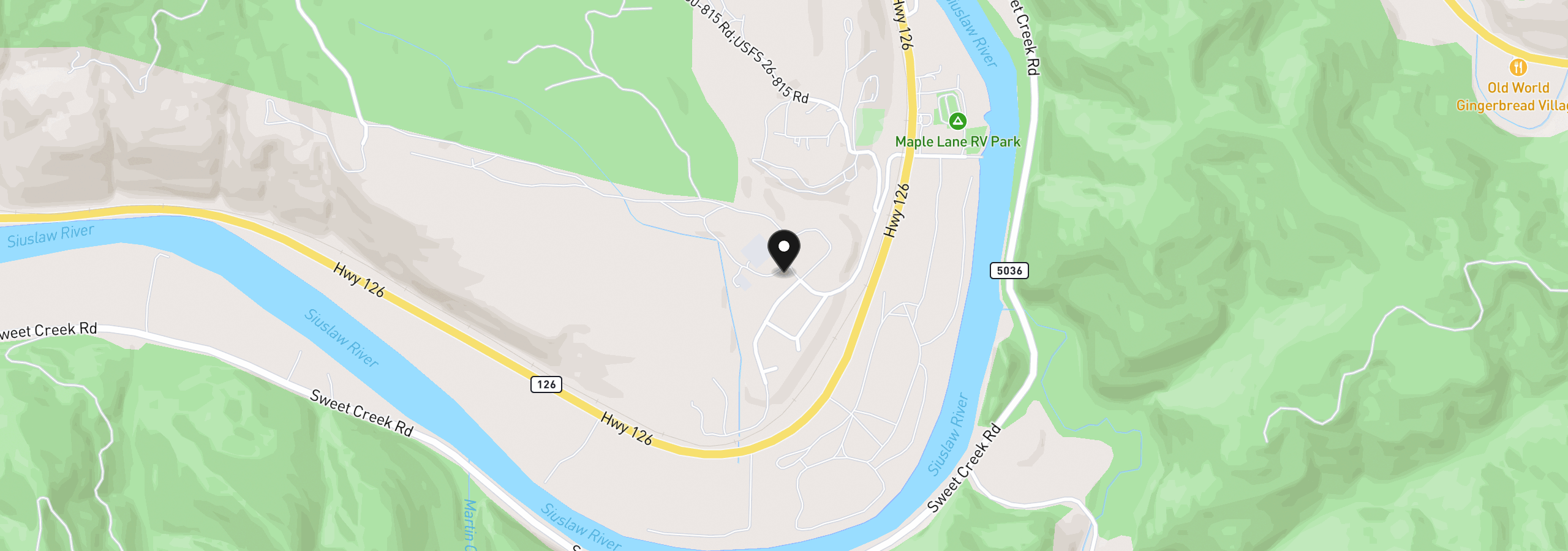 Map showing the location of 87610 Rice Rd, Mapleton, OR 97453
