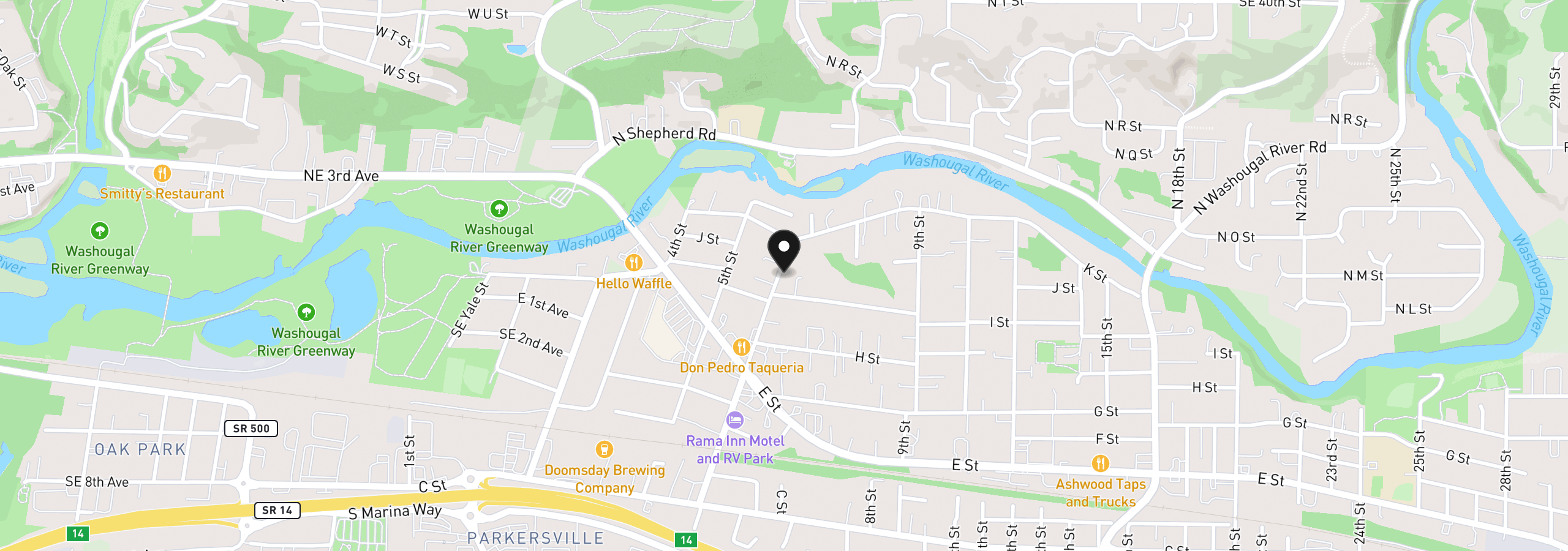 Map showing the location of 906 6th St, Washougal, Wa 98671