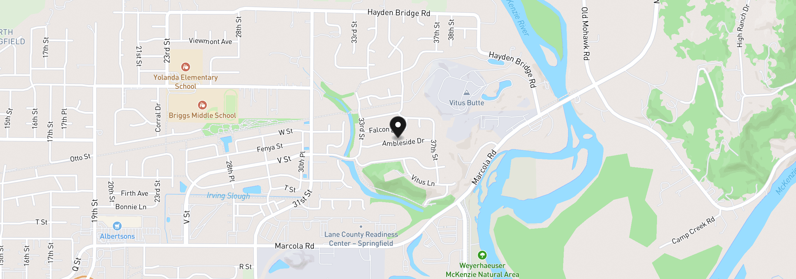 Map showing the location of 3466 Ambleside Dr, Springfield, OR 97477