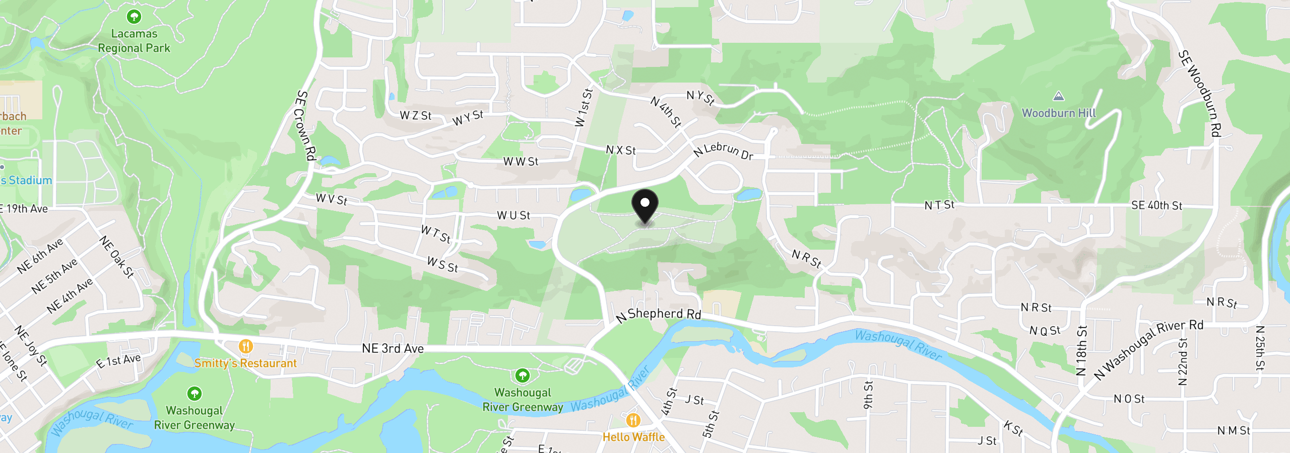 Map showing the location of LeBurn Rd, Washougal, Wa 98671