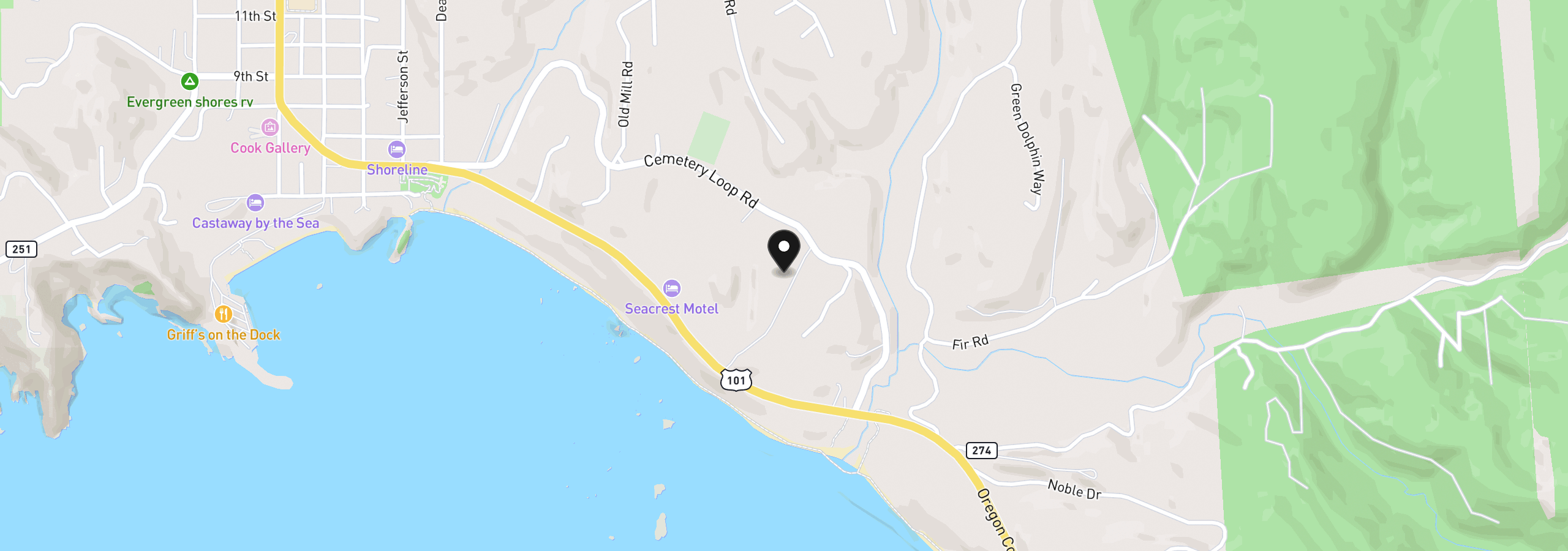 Map showing the location of Hubbard Ln #3, Port Orford, OR 97465
