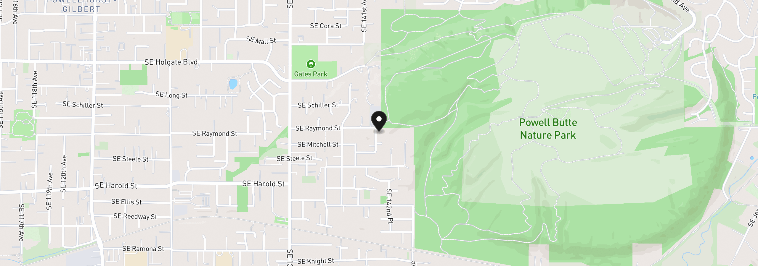 Map showing the location of 5022 SE 141st Pl SE, Portland, OR 97236