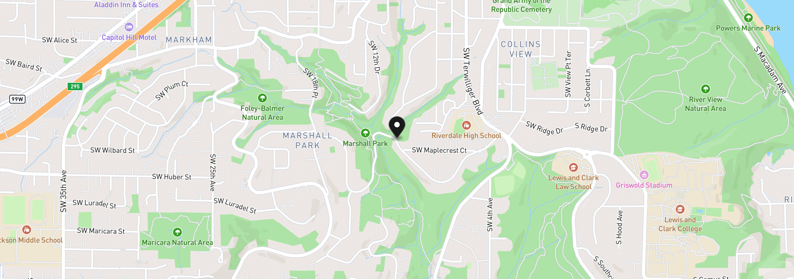 Map showing the location of 1103 SW Maplecrest Dr, Portland, OR 97219
